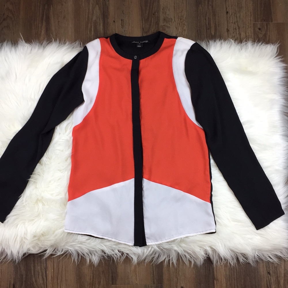 Sandra Angelozzi Orange Colorblock Button Down